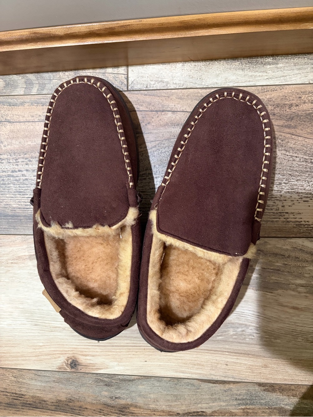 Men's Brown Suede Shearling-Lined Slip-On Moccasins